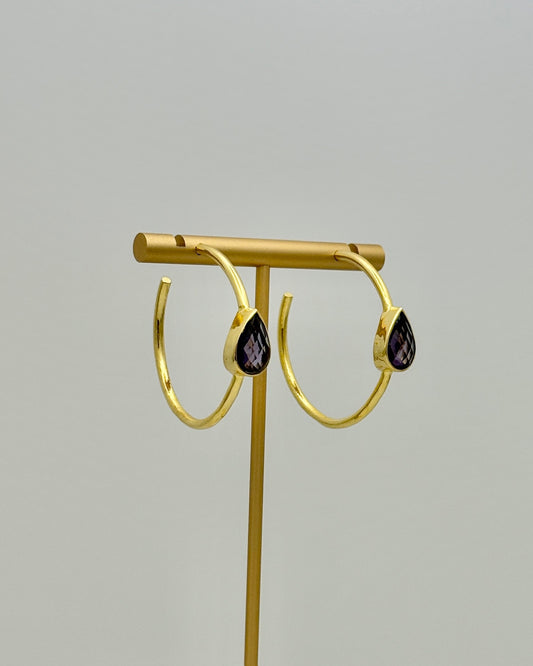 Amethyst Crystal Teardrop Hoop Earrings