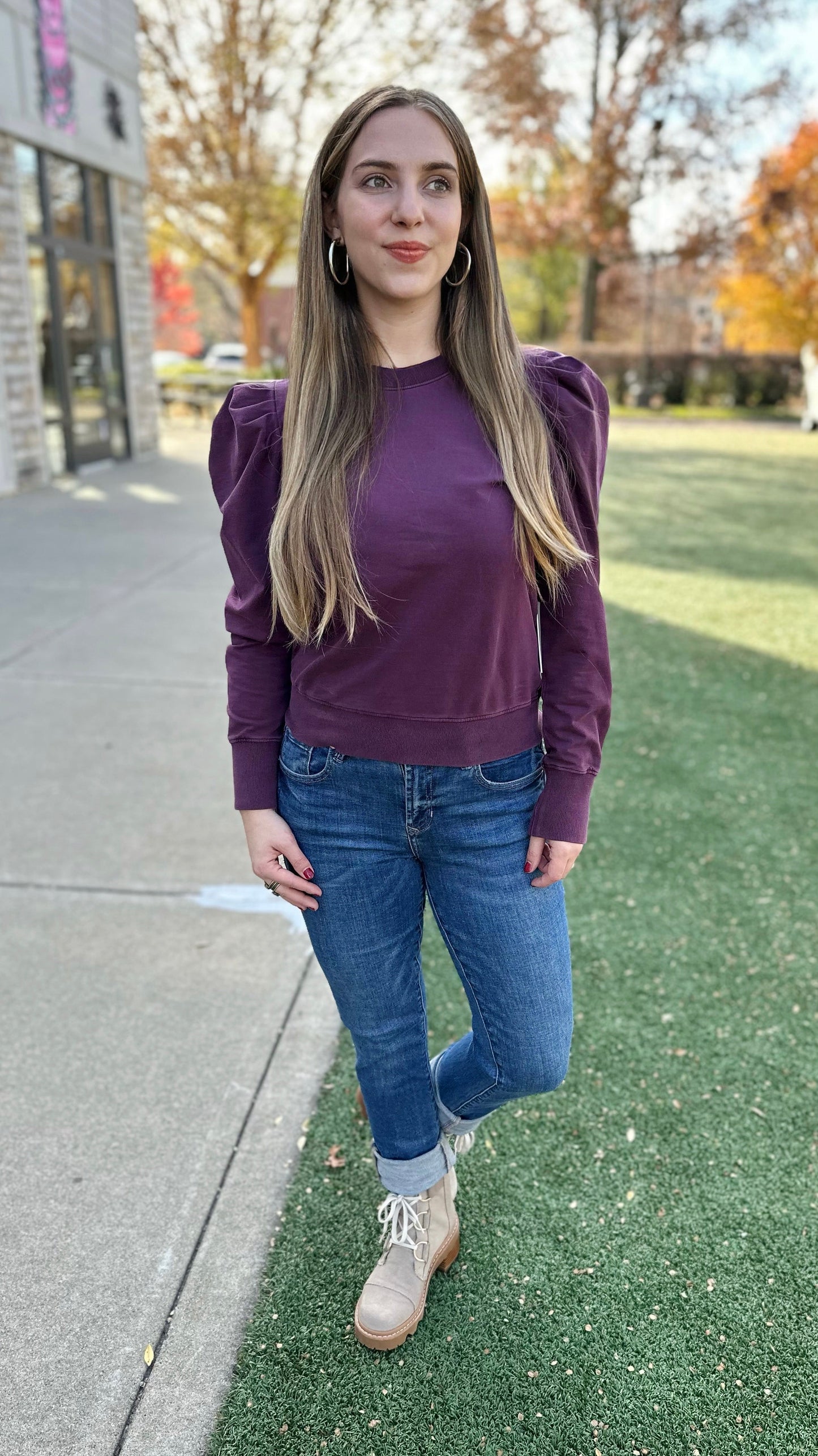 Another Love Vivian Puff Sleeve Top - Plum
