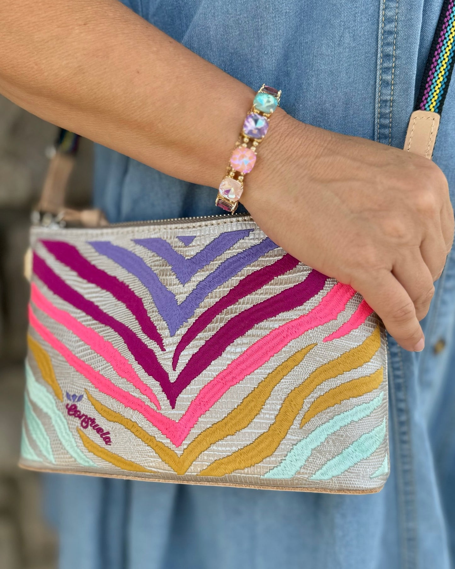 Cushion Cut Glass Bracelet - Red