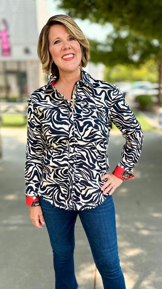 Dizzy Lizzy Black & White Zebra Print Blouse