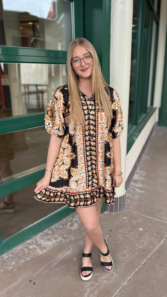 Savannah Black Mirrored Scarf Print Dress