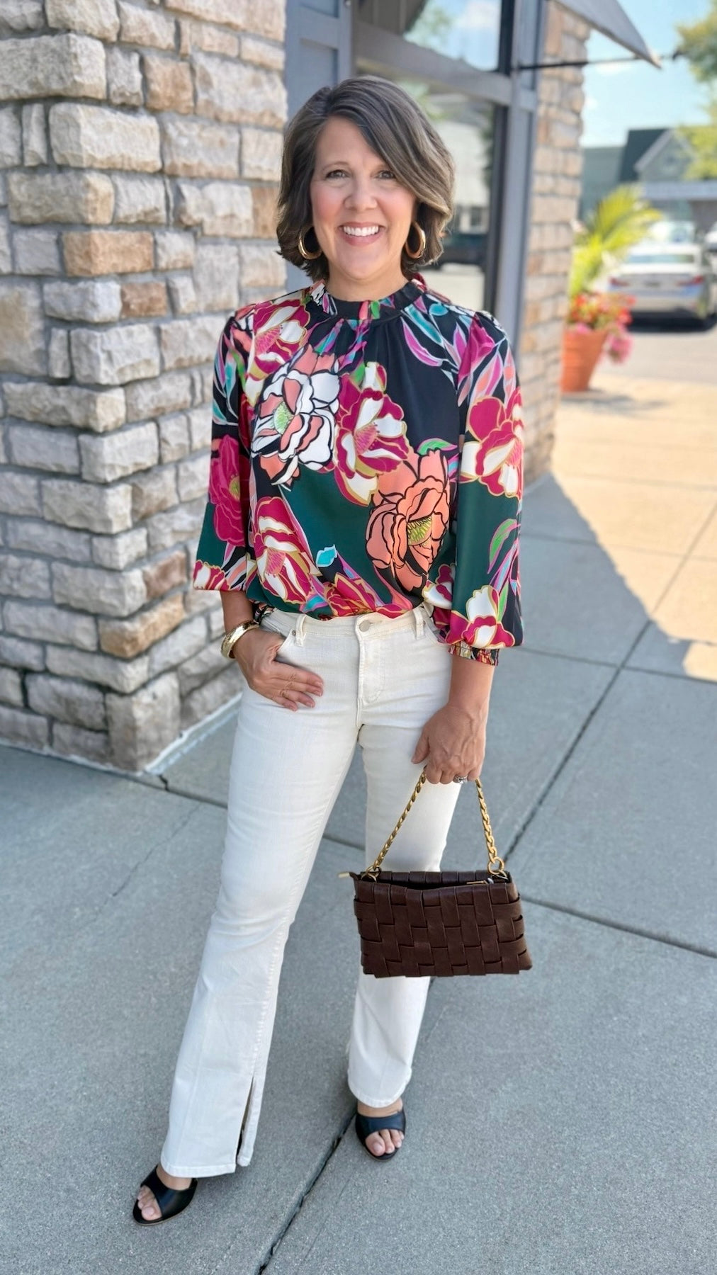 Tara Black Floral Silky Blouse
