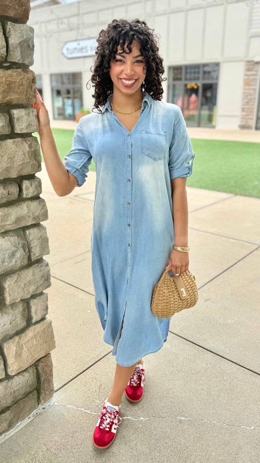 Janine Denim Midi Dress - Light
