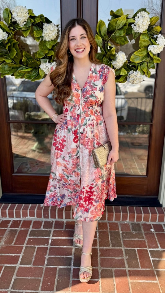 Daphne Floral Dress - Fuchsia Mix