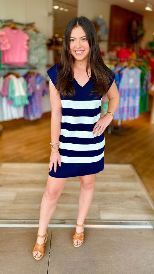 Navy Stripe Summer Sweater Dress