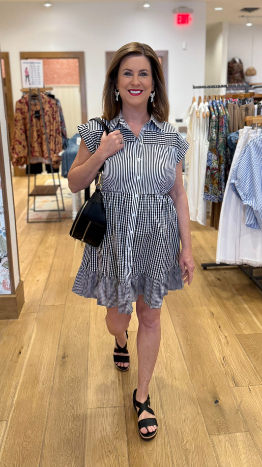 Brianna Black & White Check Button Up Dress