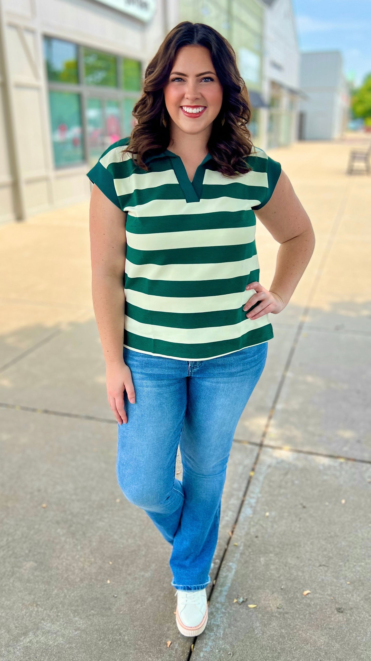 Sailor Stripe Collared Top - Forest