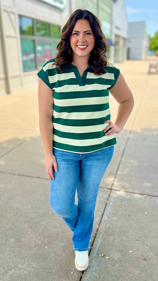 Sailor Stripe Collared Top - Forest