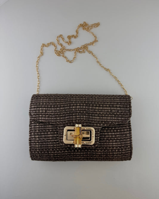 Lilly Natural Chocolate Straw Clutch