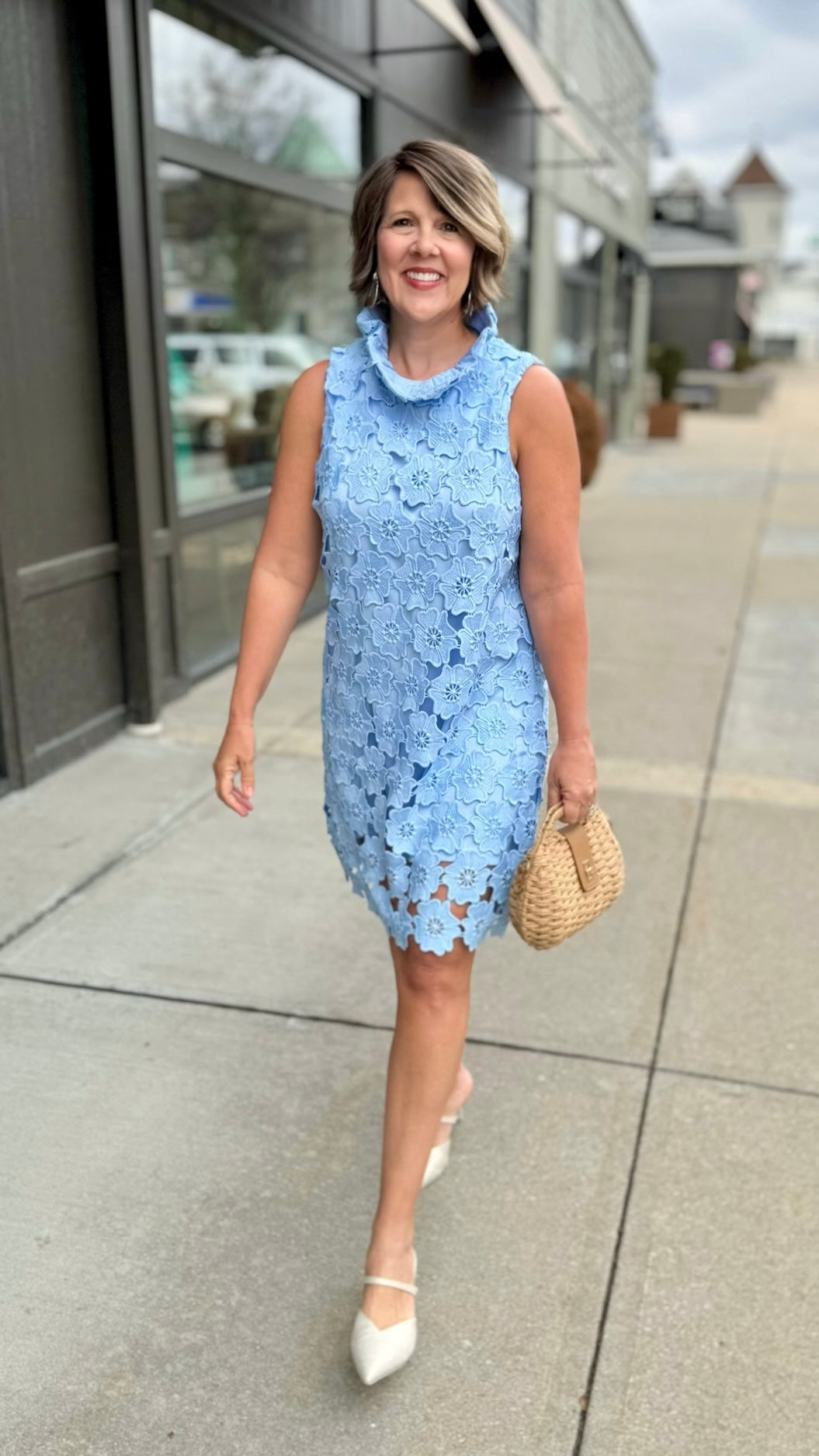 Lucy Light Blue Floral Lace Dress