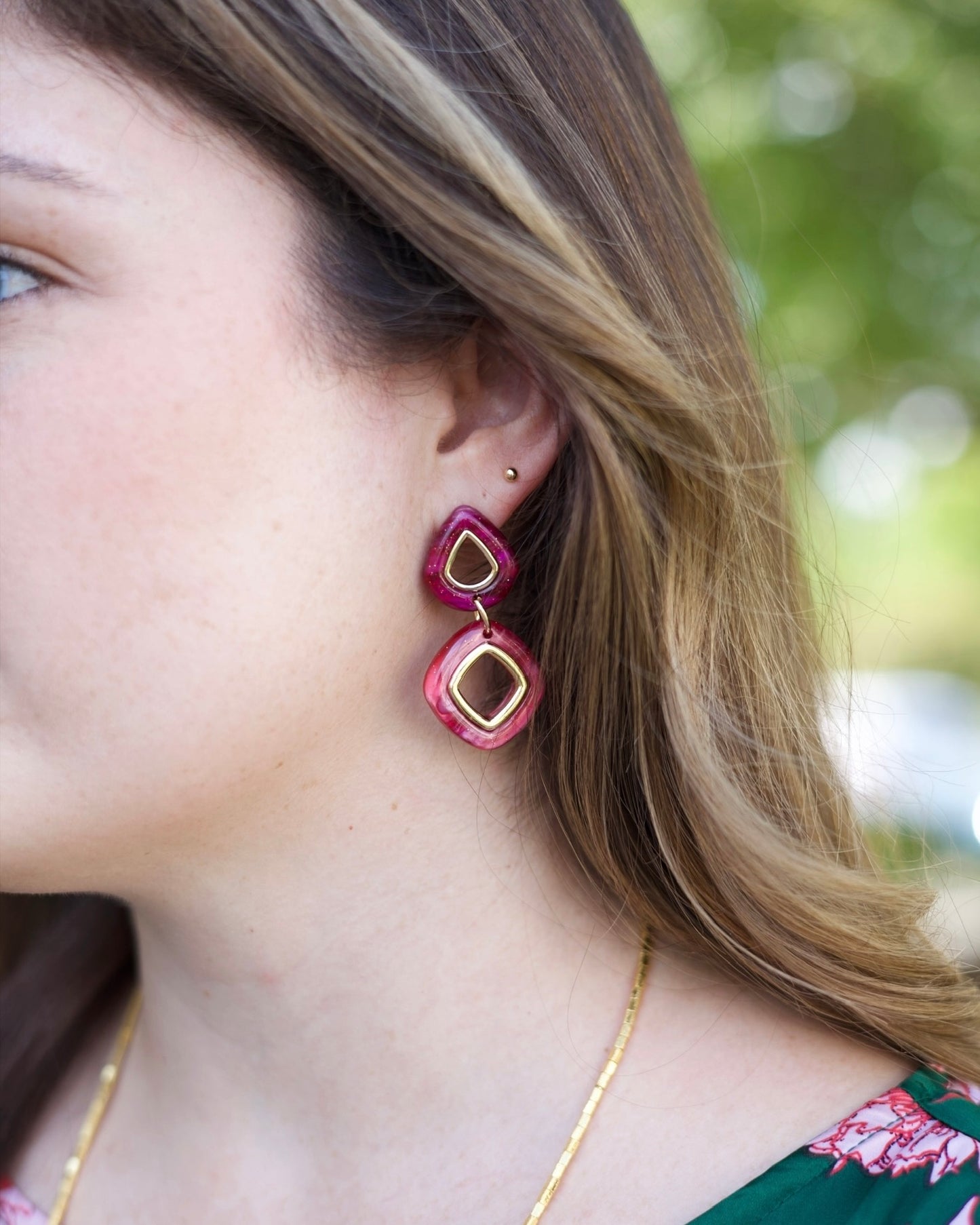 Teardrop Frame Earrings - Red