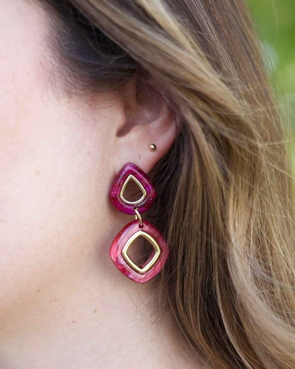Teardrop Frame Earrings - Red