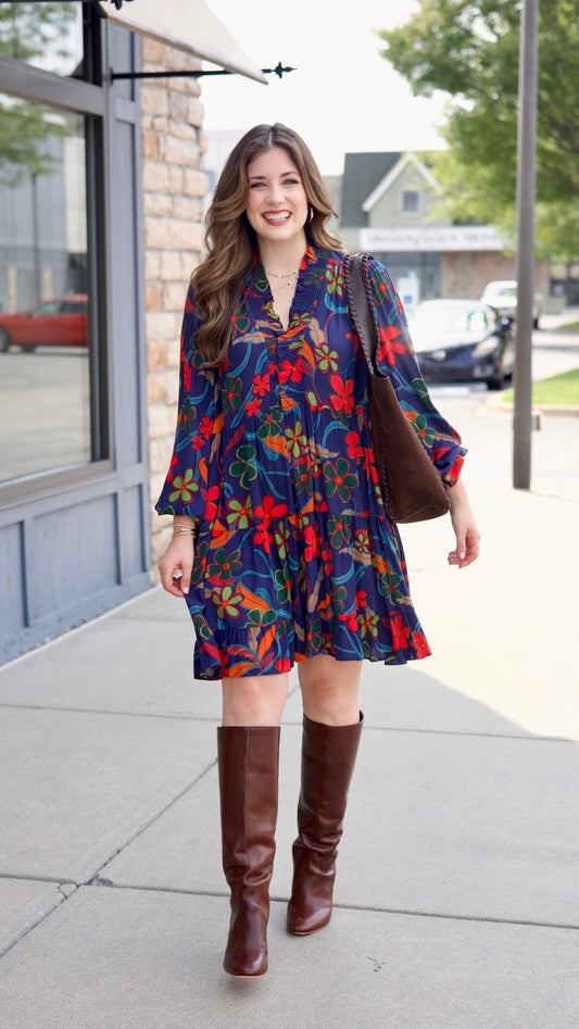 Mary Navy Floral Gauze Dress