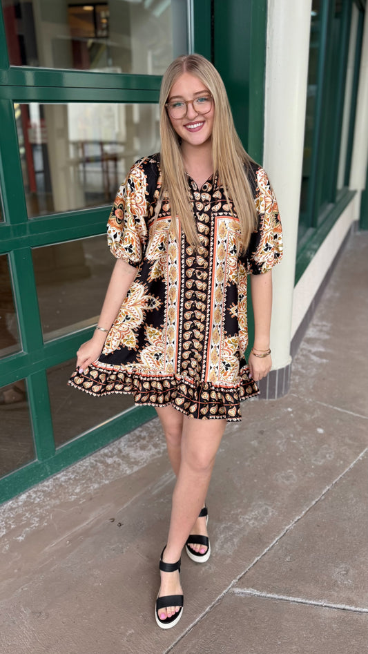 Savannah Black Mirrored Scarf Print Dress