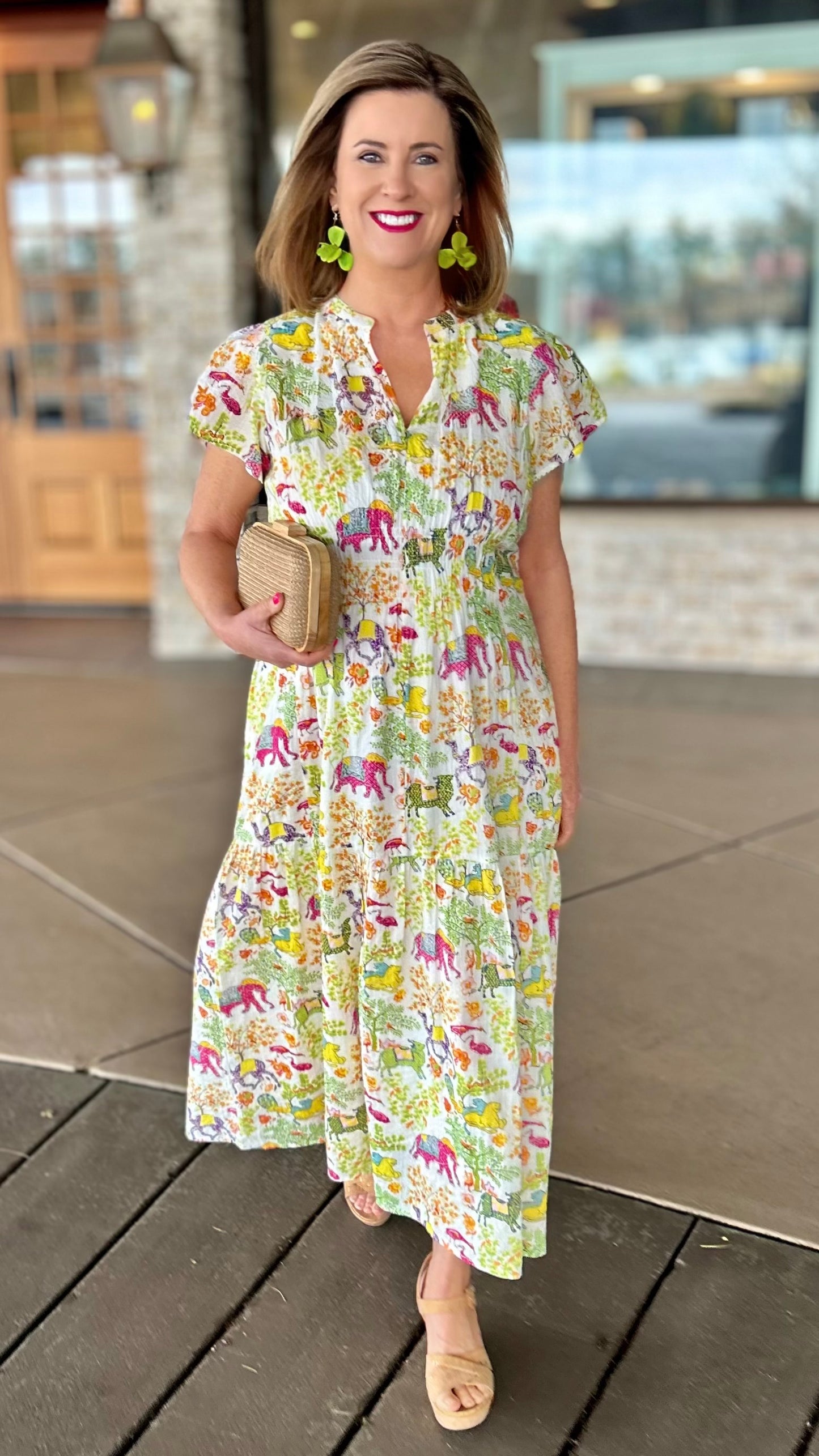 Ivy Jane Shirred Front Midi Dress - Animal