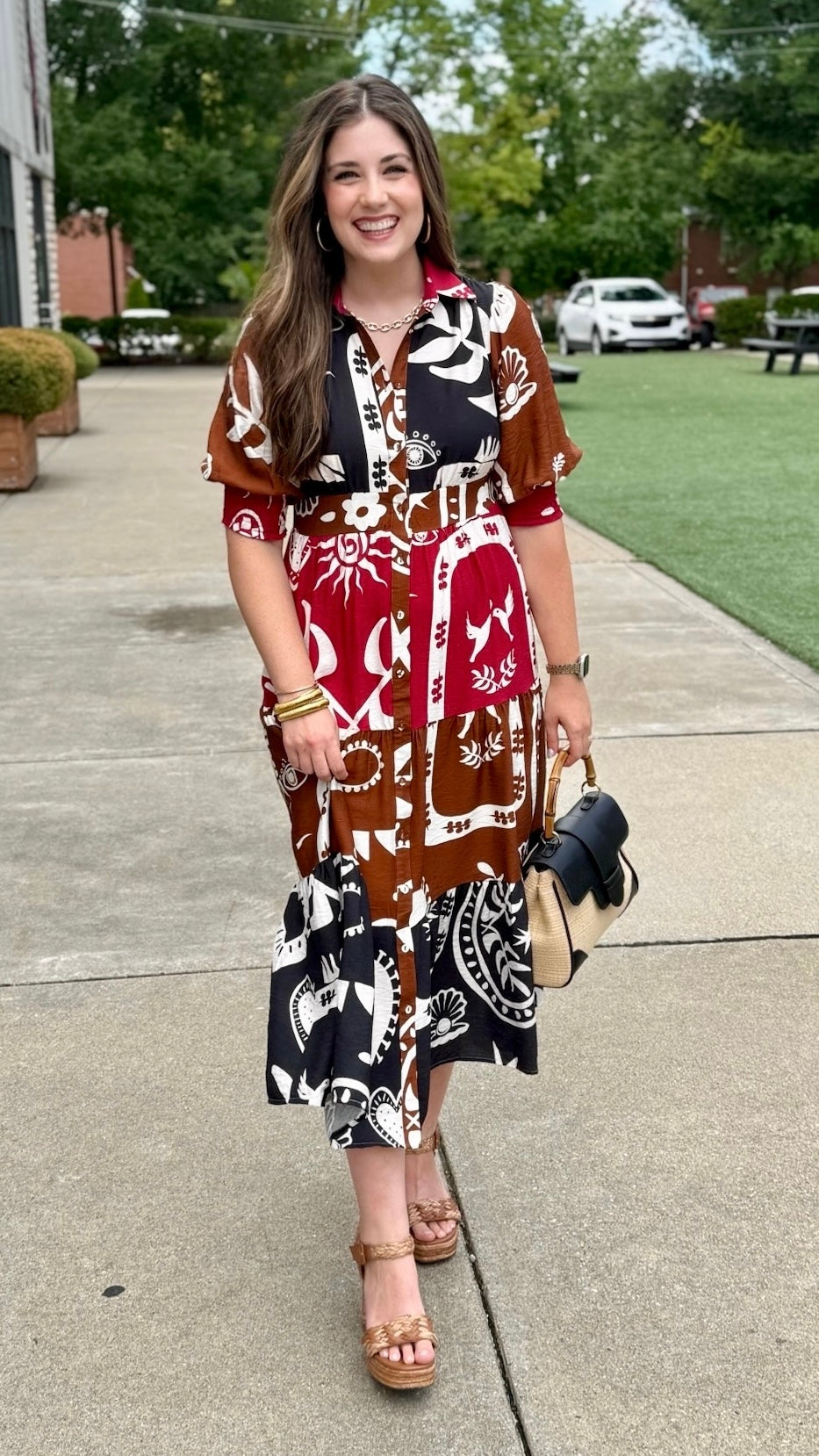 Adeline Color Block Smocked Waist Shirt Dress