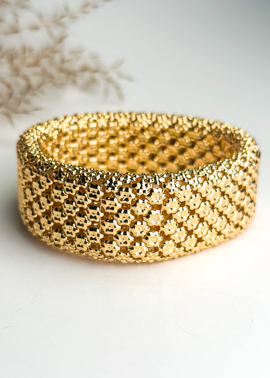 Wide Gold Floral Stretch Bracelet