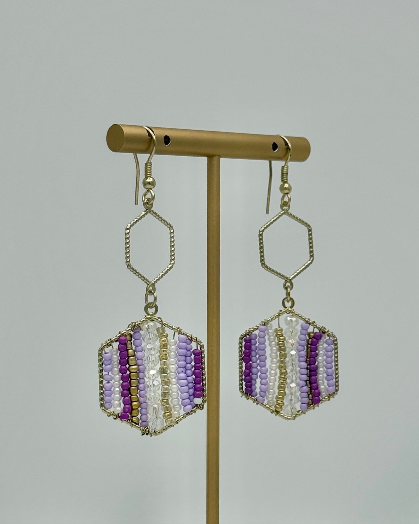 Seed Bead Hexagon Earrings - Lavendar