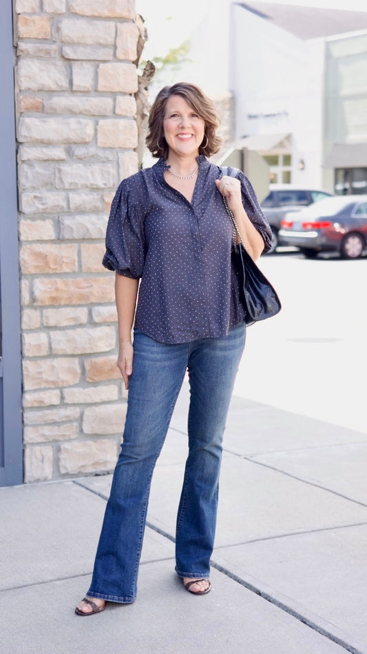 Julia Rhinestone Studded Top - Charcoal