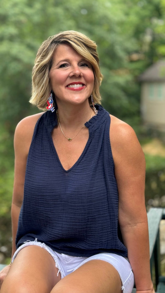 Michael Stars Viola Split Neck Tank - Navy