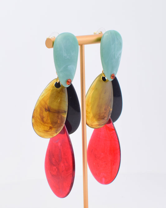 Teardrop Resin Statement Earrings - Red