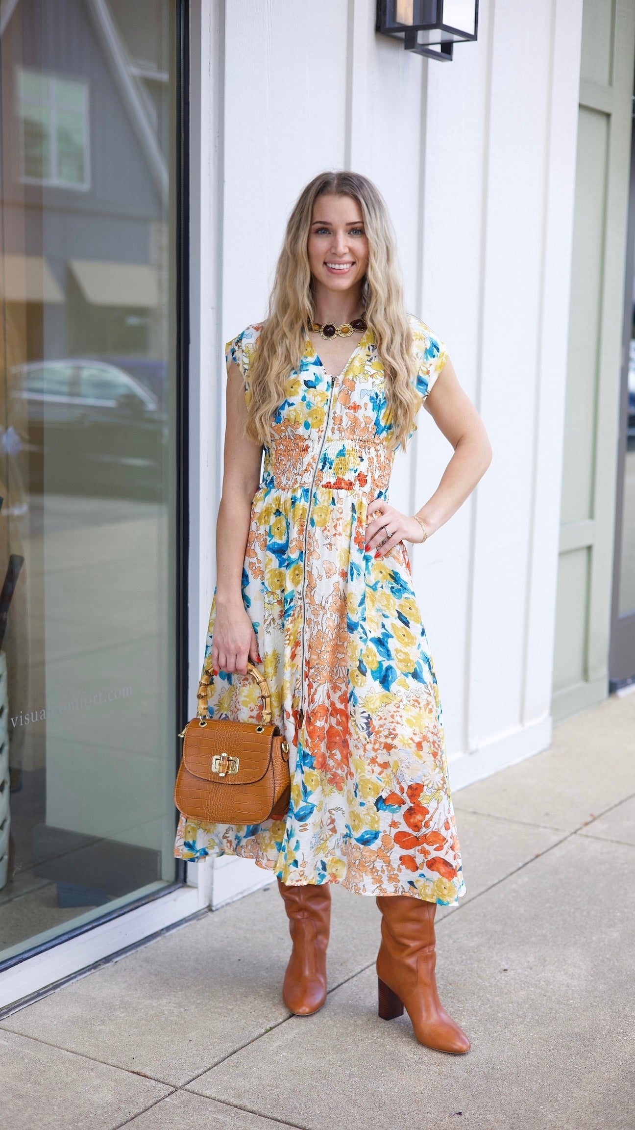 Daphne Floral Dress - Mustard