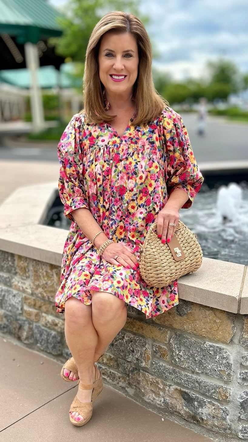 Francesca Floral Mini Dress - Pink Multi