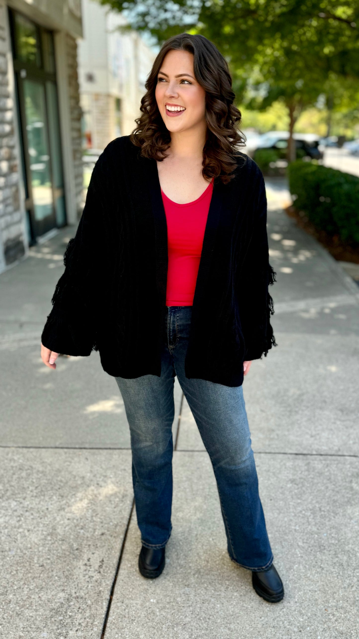 Black Fringe Sleeve Cardigan