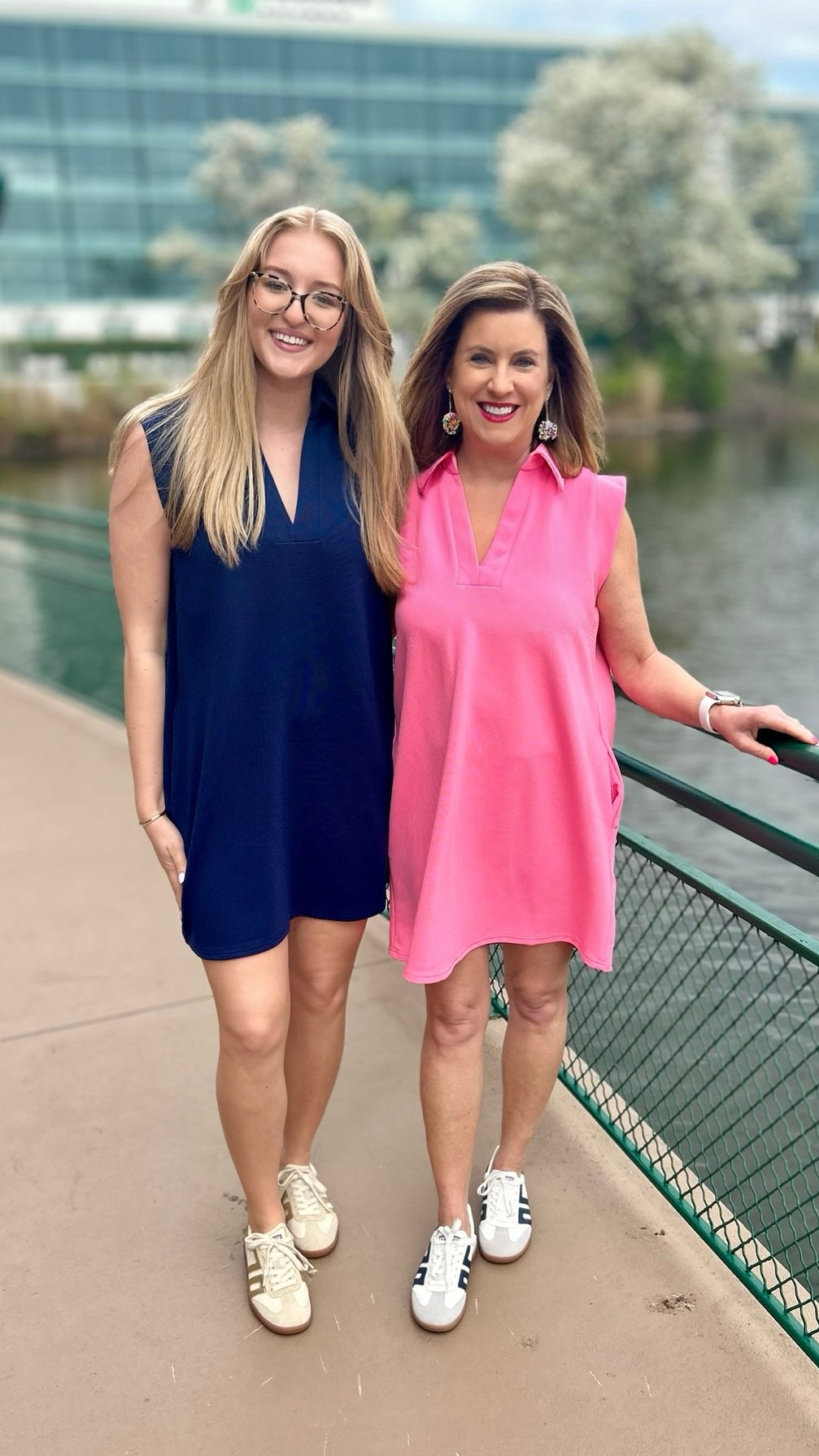 Lilian Ribbed Collard Dress - Pink