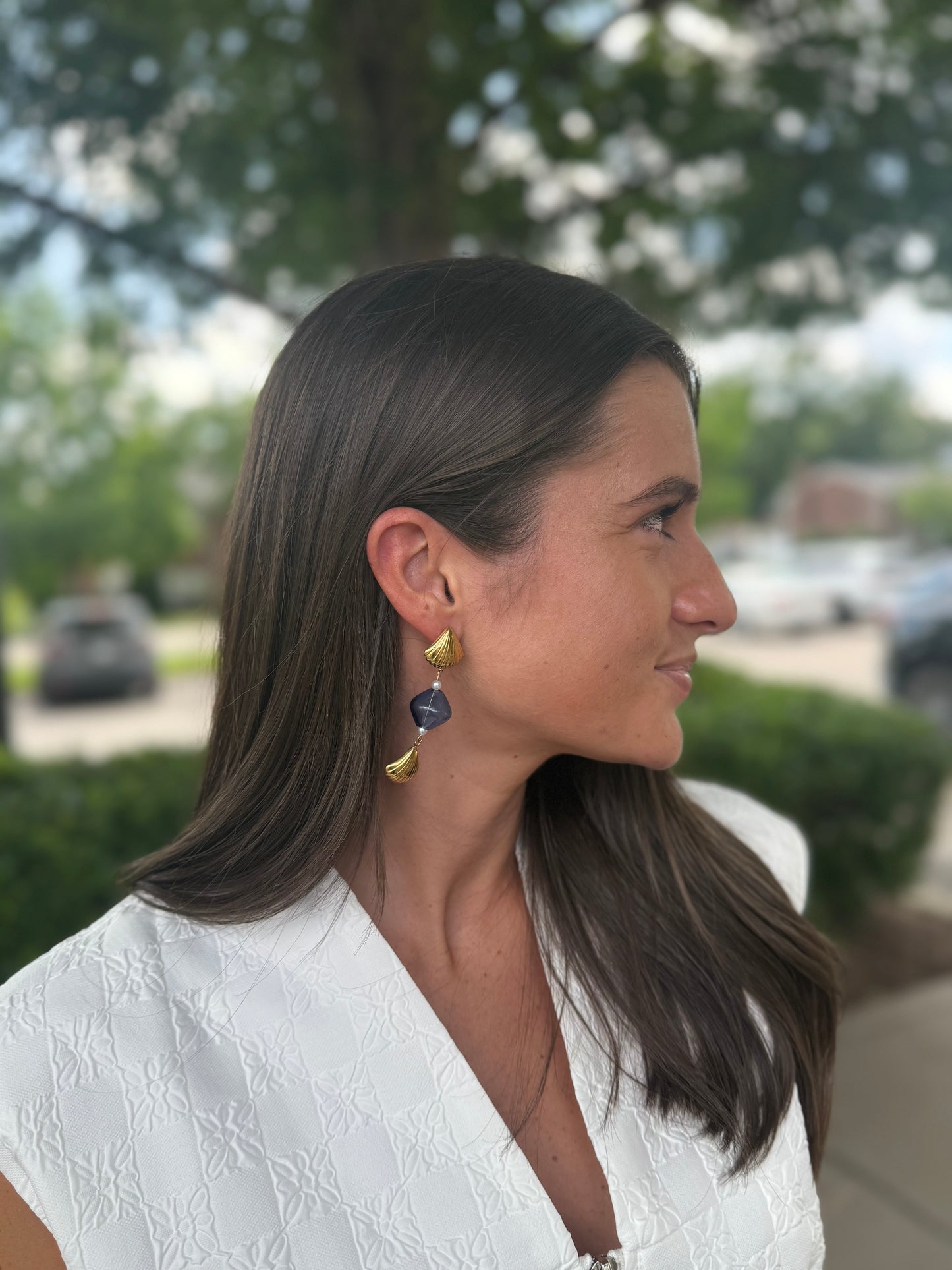 Handmade Glass Gold Plated Earrings - Ocean