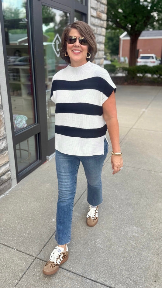 Paige Stripe Sleeveless Sweater - Black & White