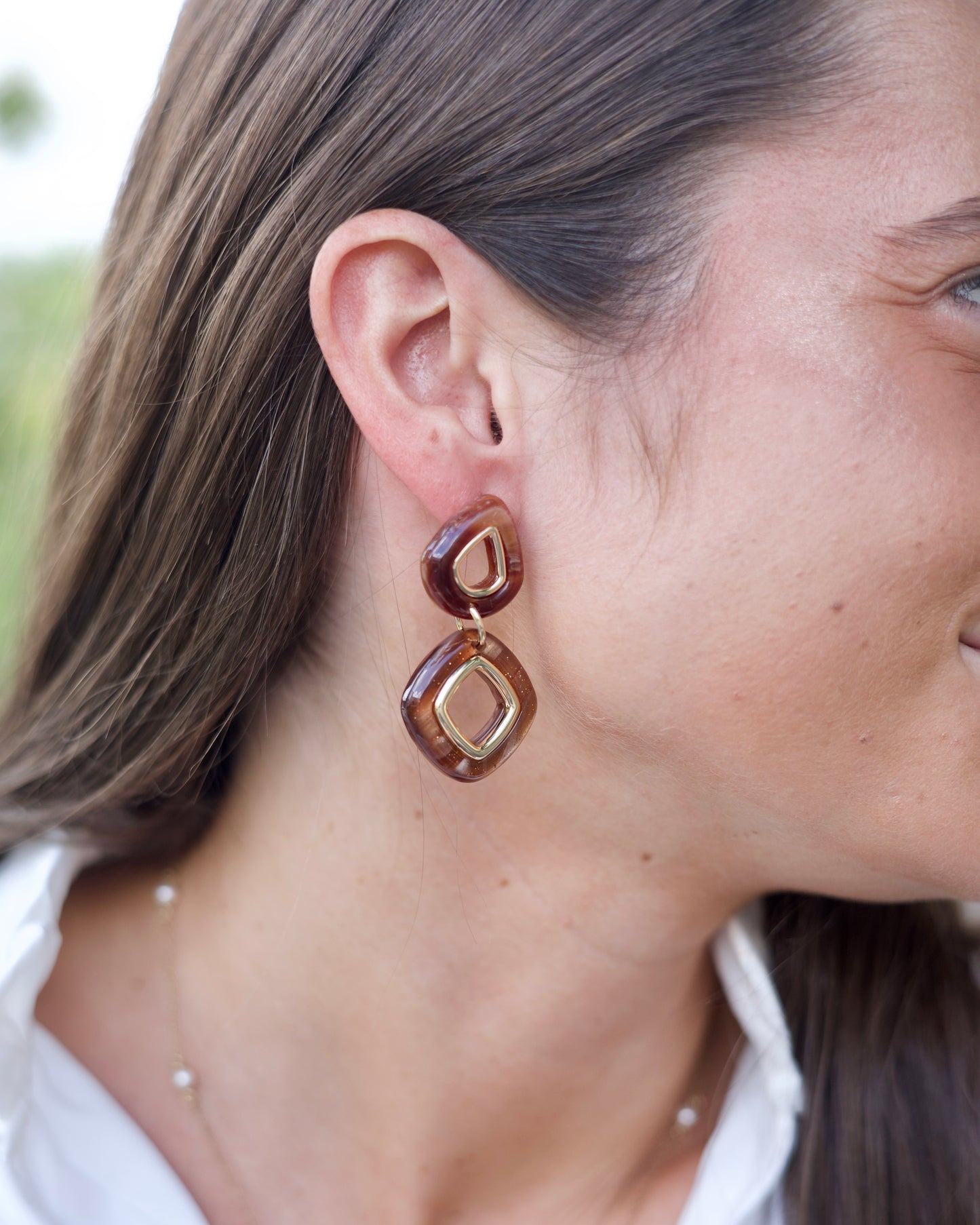 Teardrop Frame Earrings - Brown