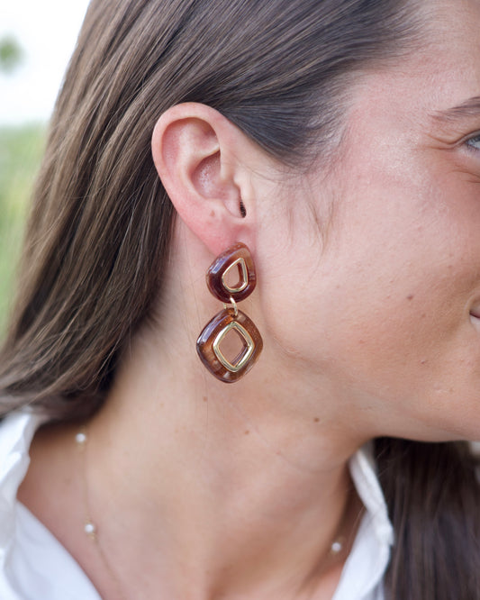 Teardrop Frame Earrings - Brown