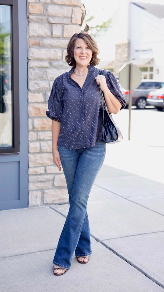 Julia Rhinestone Studded Top - Charcoal