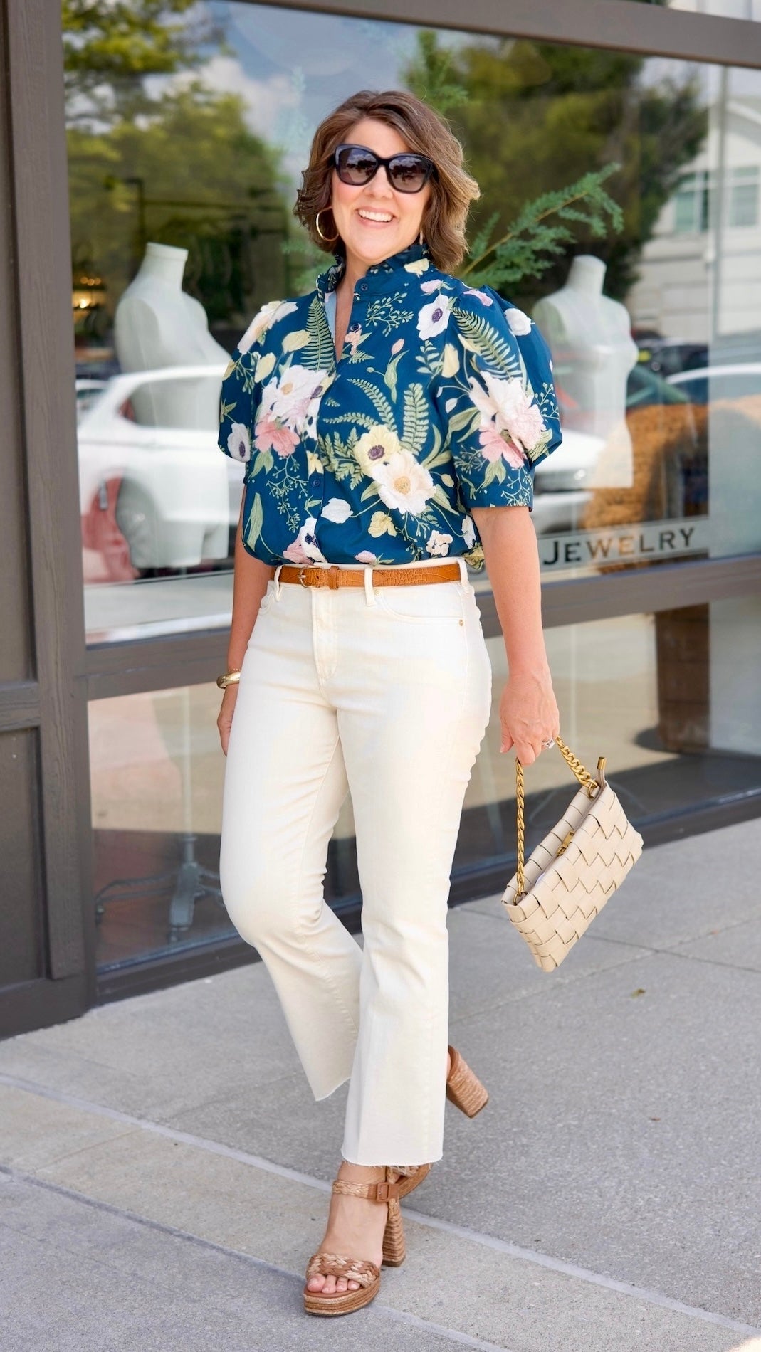 Emily Ruffle Floral Blouse - Teal