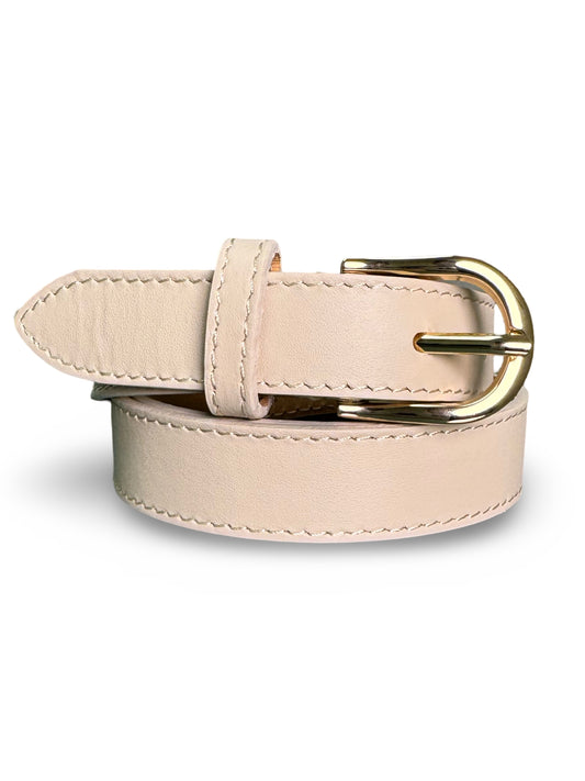 Ivory Skinny Leather Belt