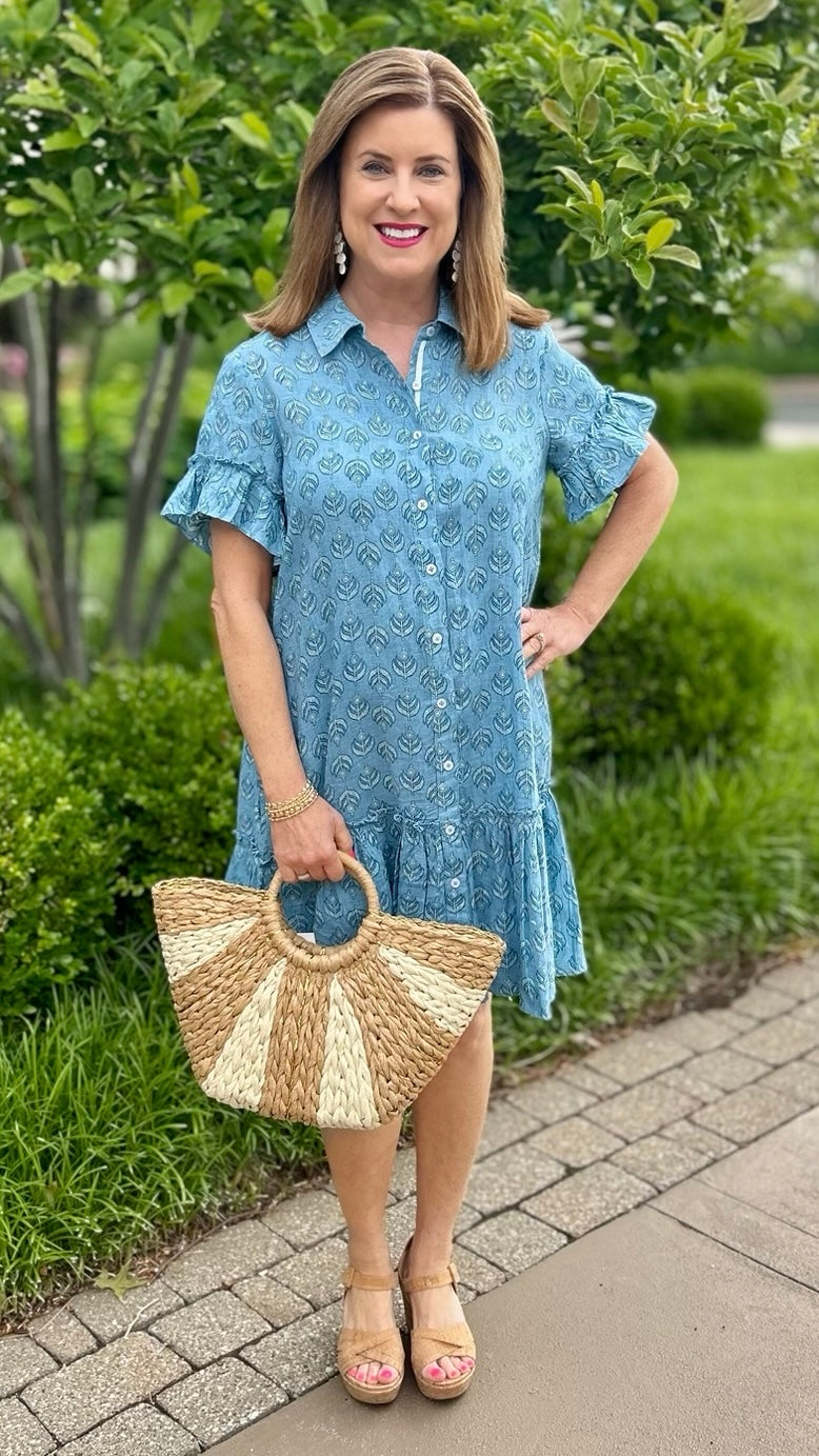 Ivy Jane Flounced Hem Shirt Dress - Blue