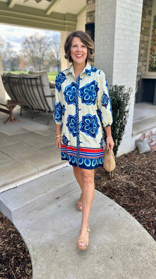 Ava Geometric Floral Dress - Multi