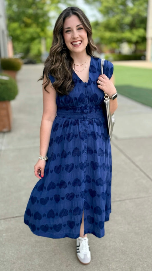 Jar of Hearts Midi Dress - Navy