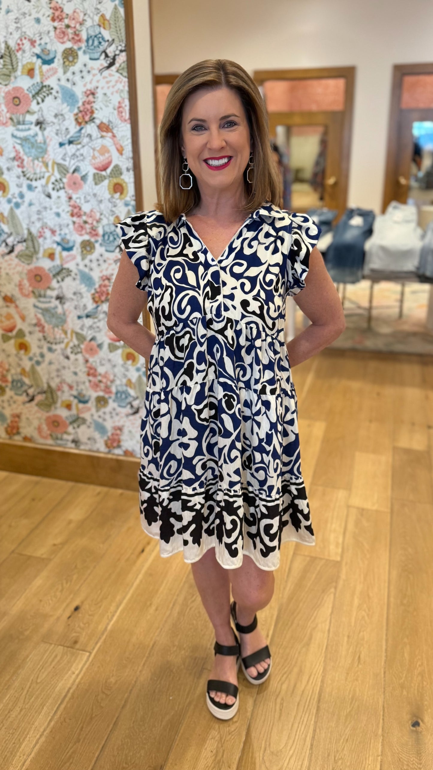 Sophia Abstract Floral Dress - Blue