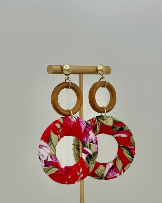 Fabric Wrapped Earrings - Red