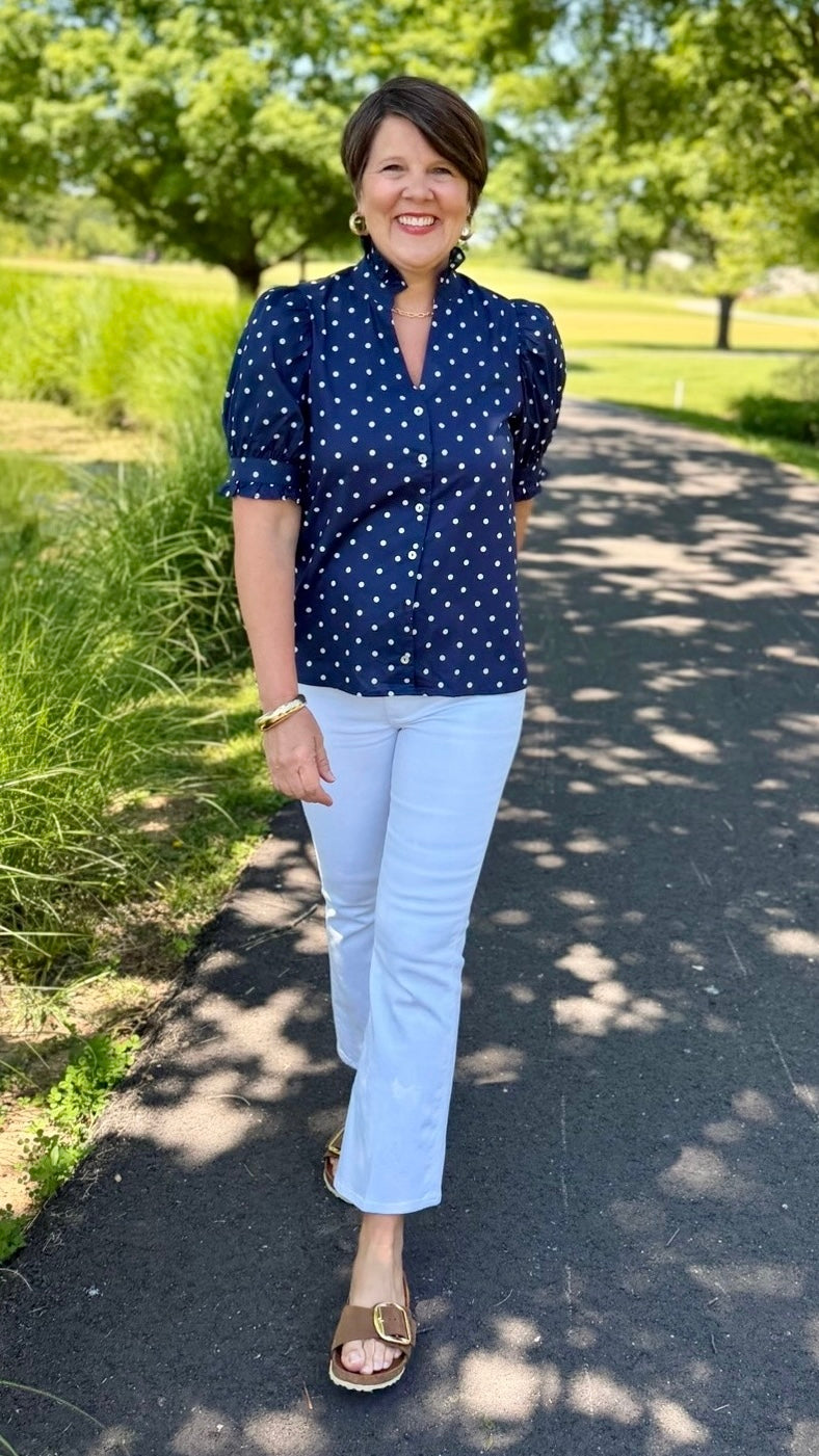 Riley Polka Dot Top - Navy & White