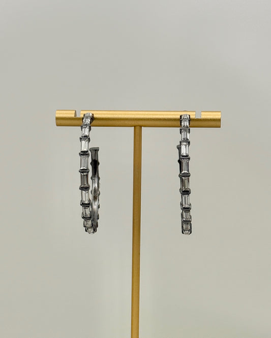 Baguette Bead Open Hoop Earrings - Hematite