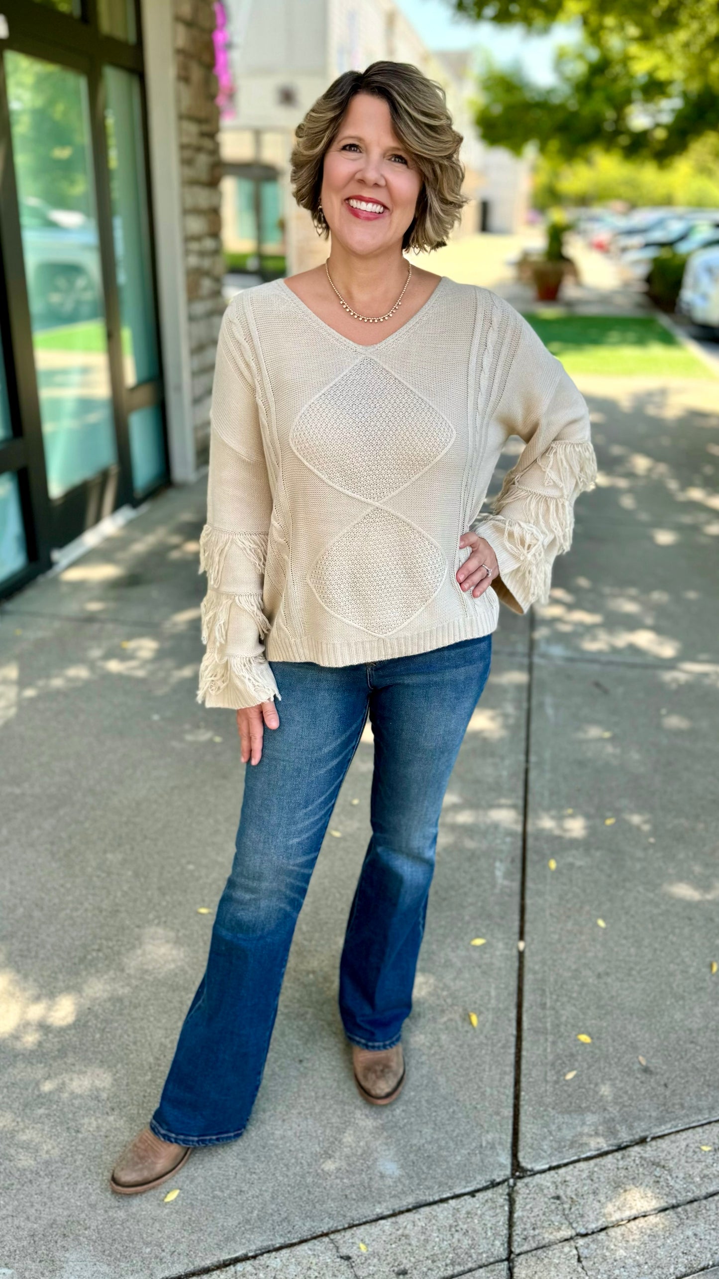 Stone Fringe Sleeve Sweater