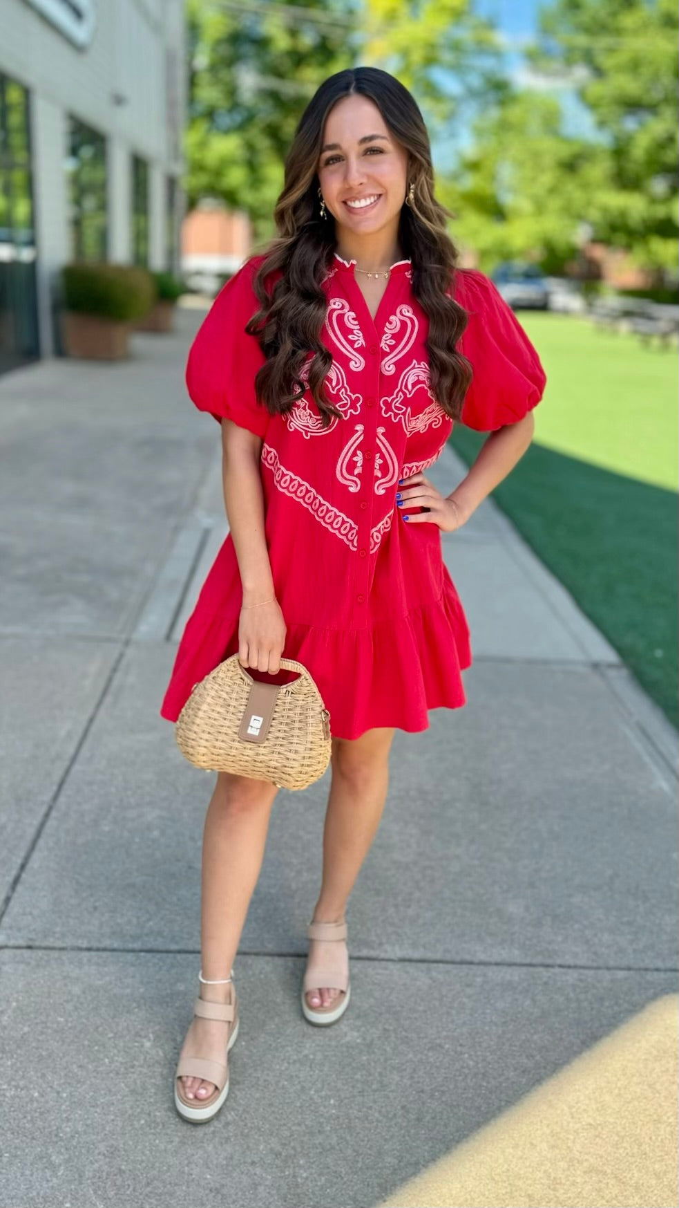 Santa Fe Embroidered Dress- Red