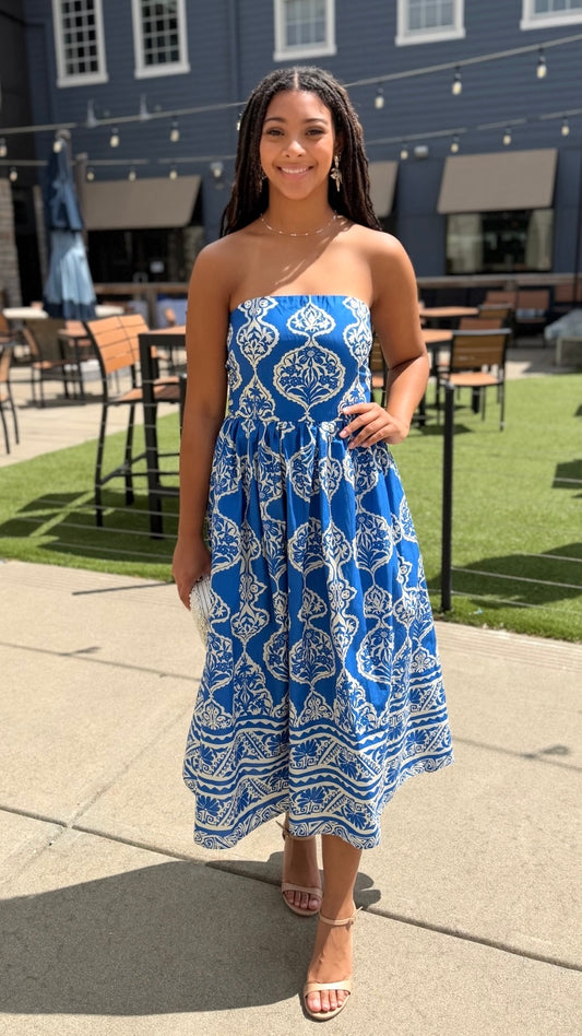 Lola Abstract Dress - Royal Blue