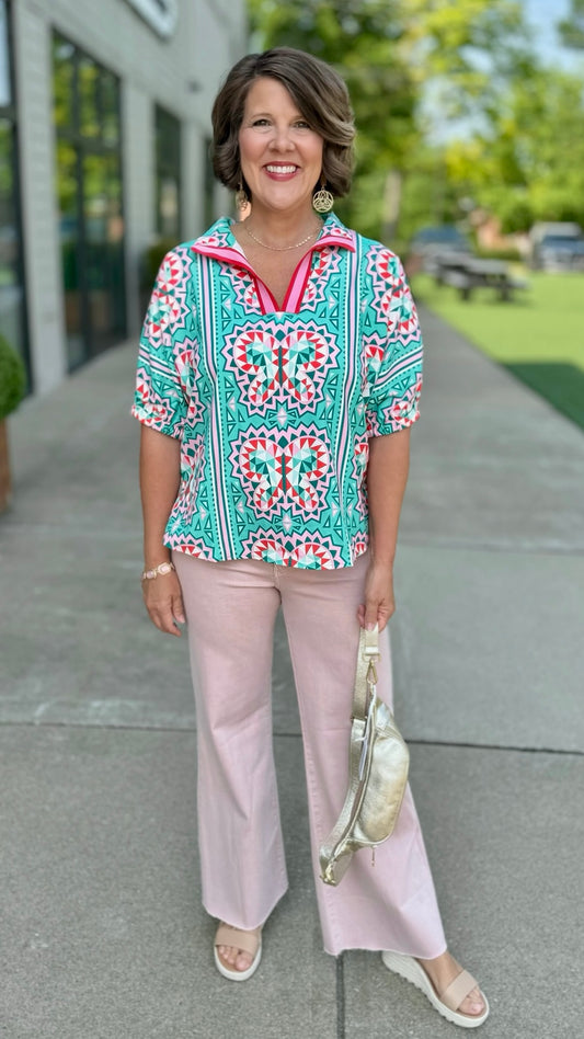 Geometric Butterfly Print Top