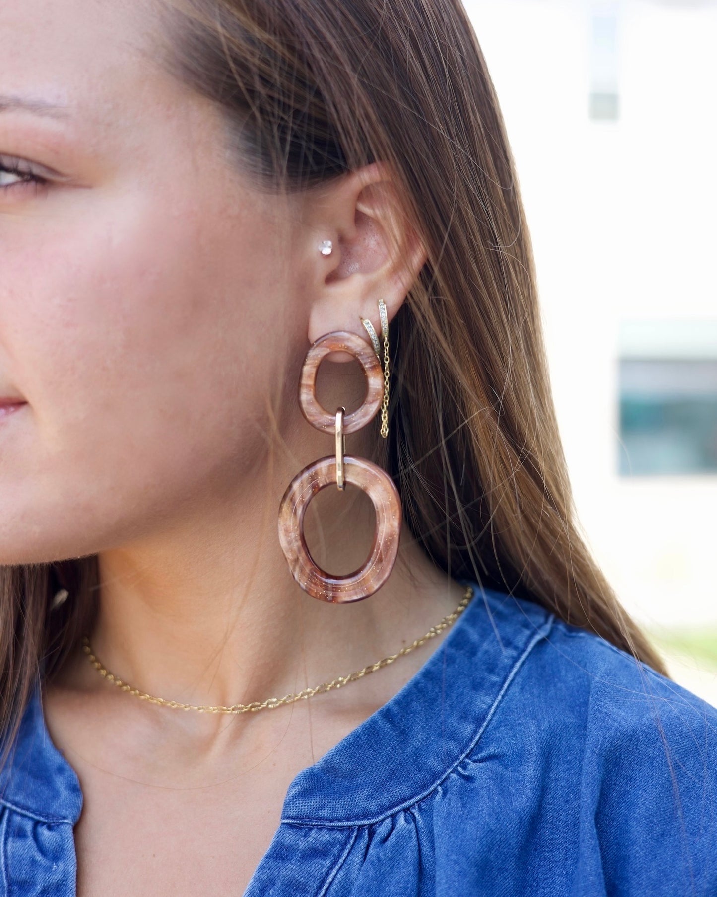 Oval Link Drop Earrings - Brown