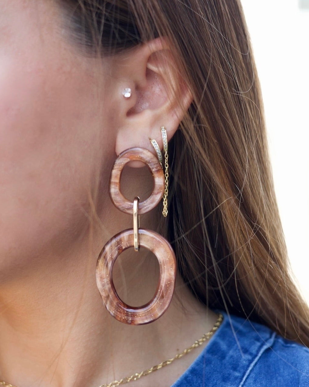Oval Link Drop Earrings - Brown