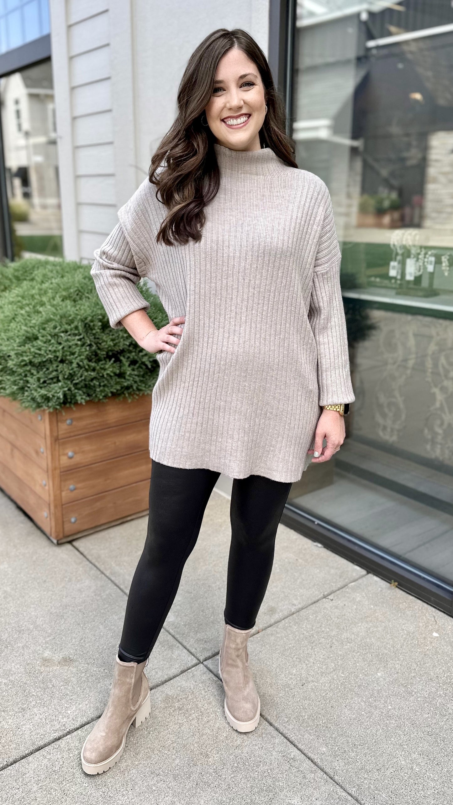 So Soft Ribbed Sweater Tunic - Khaki